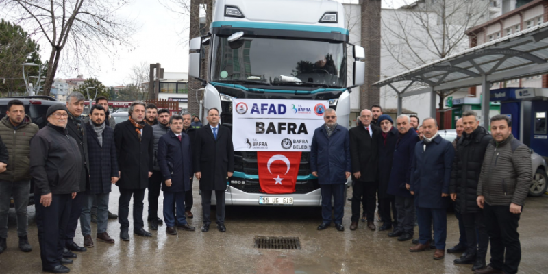 BAFRA'DA İLK YARDIM TIRI YOLA ÇIKTI