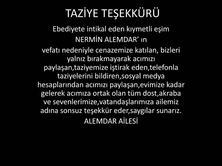 TAZİYE TEŞEKKÜRÜ